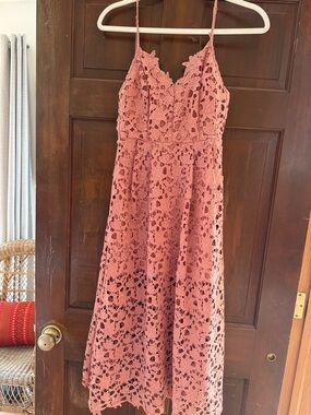 Astr Rose Mauve Crochet Lace Spaghetti Strap Dress